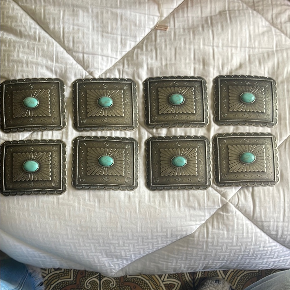 Silver and Blue Arait belt buckles with Turquoise Accents